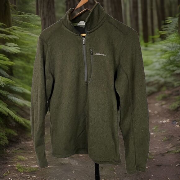 Eddie Bauer Sweater 1/2 Zip Pullover Long Sleeve Pocket Forest Green‎ Men Medium - Picture 1 of 4